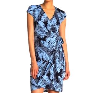 Maggy London Blue and Black Leaf Print Midi Dress